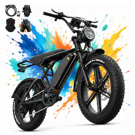 Hover Heart - 20" Fat Tire Electric Bike 750 W Peak Motor 48V 15Ah 18.6 MPH Full Suspension Hydraulic Disc Brakes 7-Speed All Terrain - 61 - Upgrated Black