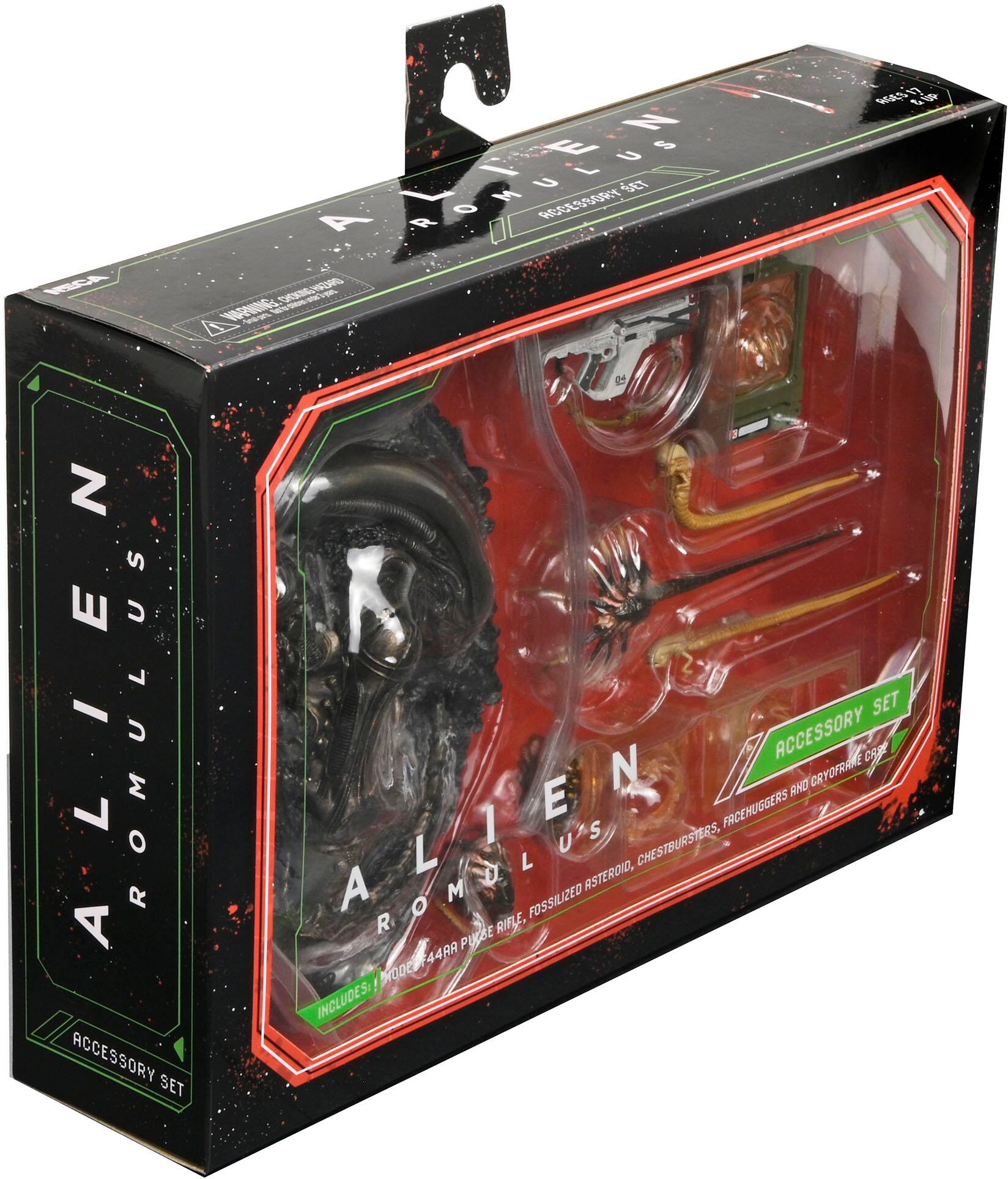The text on the image reads:

"Alien - A Romulus Accessory Set. Includes: Alien Fossilized Asteriod, Chestbursters, Rifle, Pugse, and more. PE 4488."