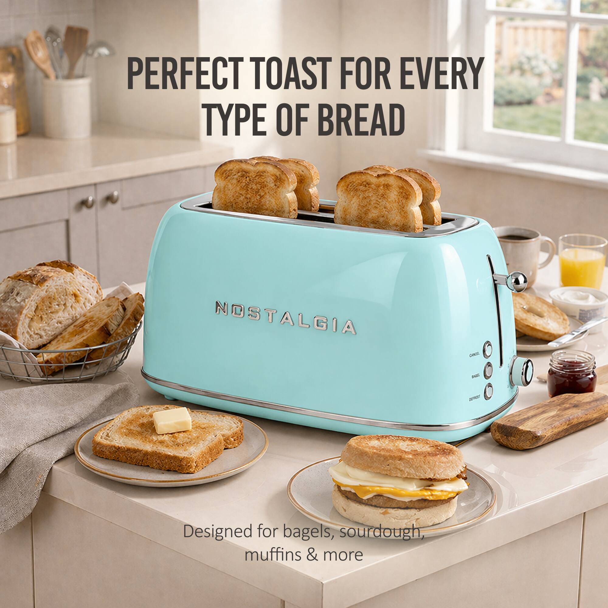 PERFECT TOAST FOR EVERY TYPE OF BREAD  
NOSTALGIA  
Designed for bagels, sourdough, muffins & more