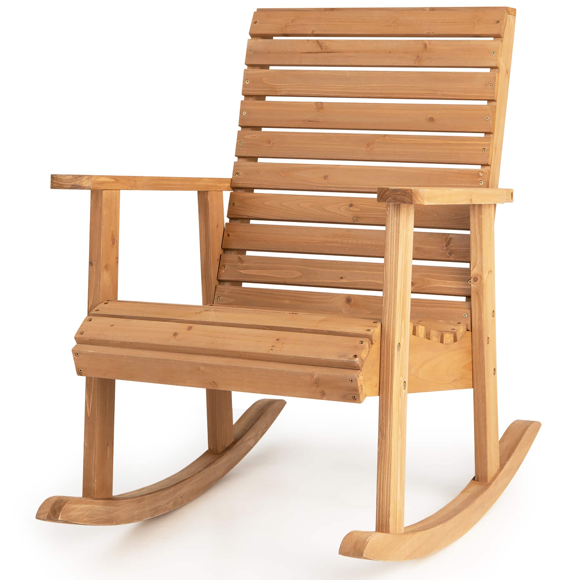 Gymax - Wooden Rocking Chair High Back Fir Wood Armchair Yard Patio - Natural