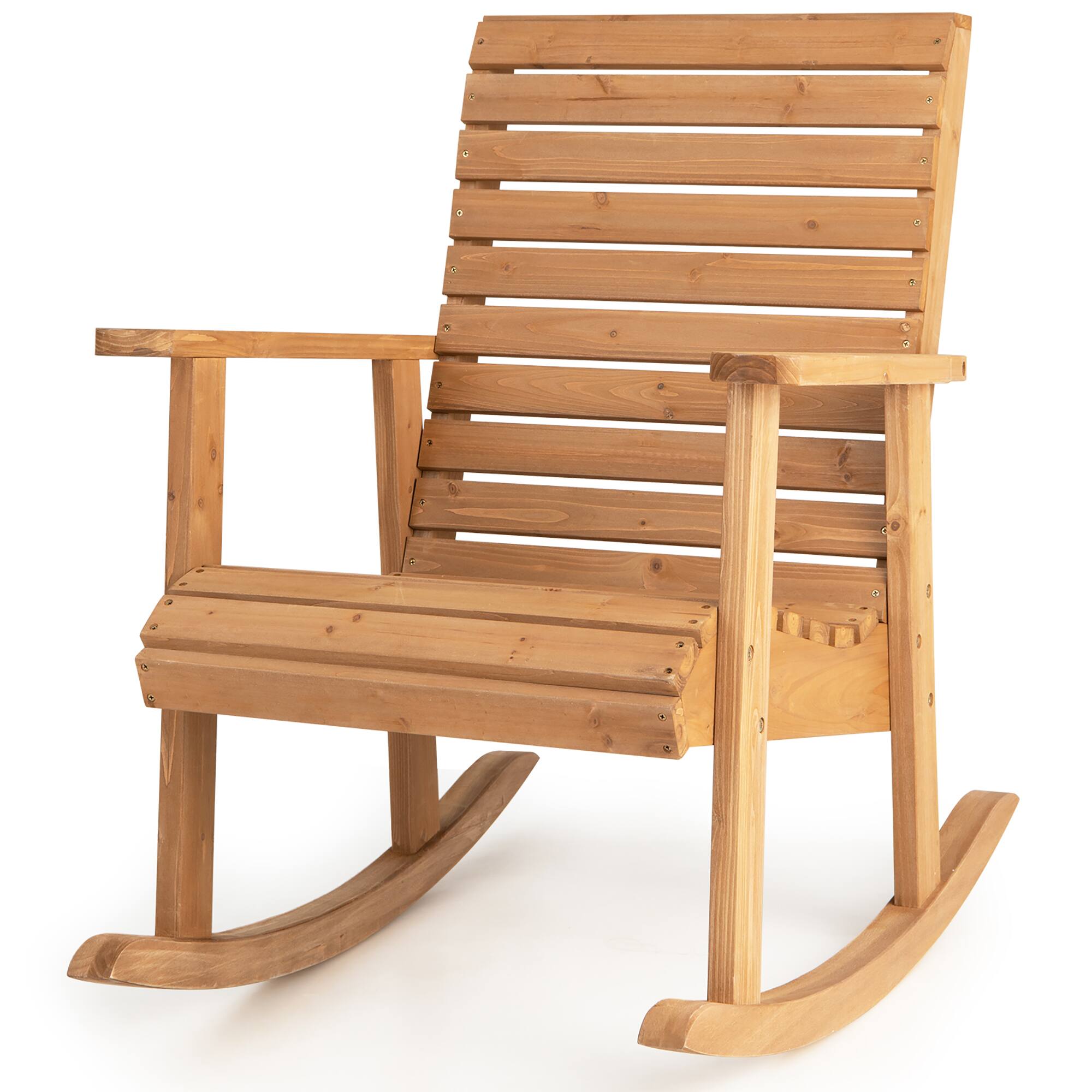 Front. Gymax - Gymax Wooden Rocking Chair High Back Fir Wood Armchair Natural Yard Patio - Natural.