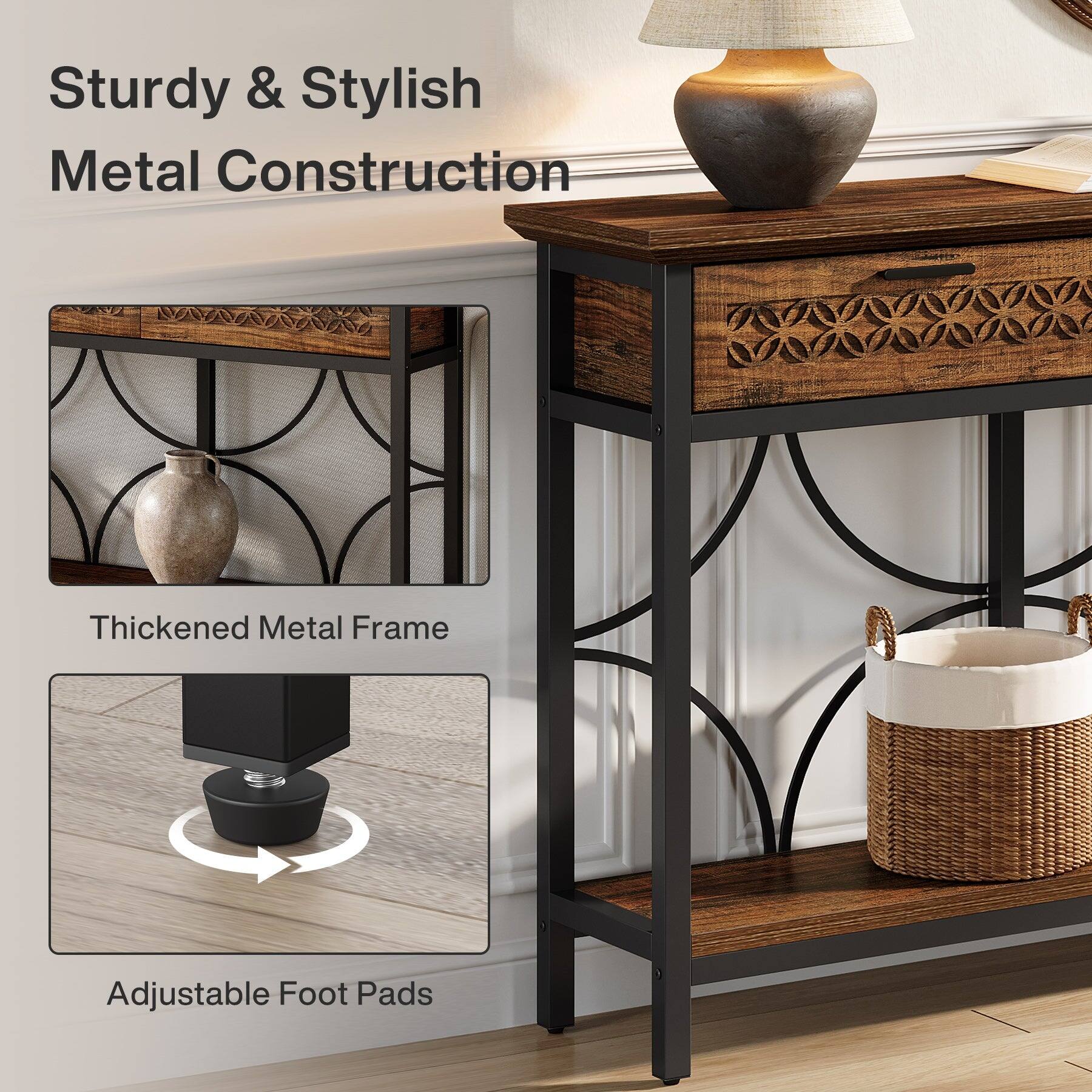 Sturdy & Stylish Metal Construction  
Thickened Metal Frame  
Adjustable Foot Pads