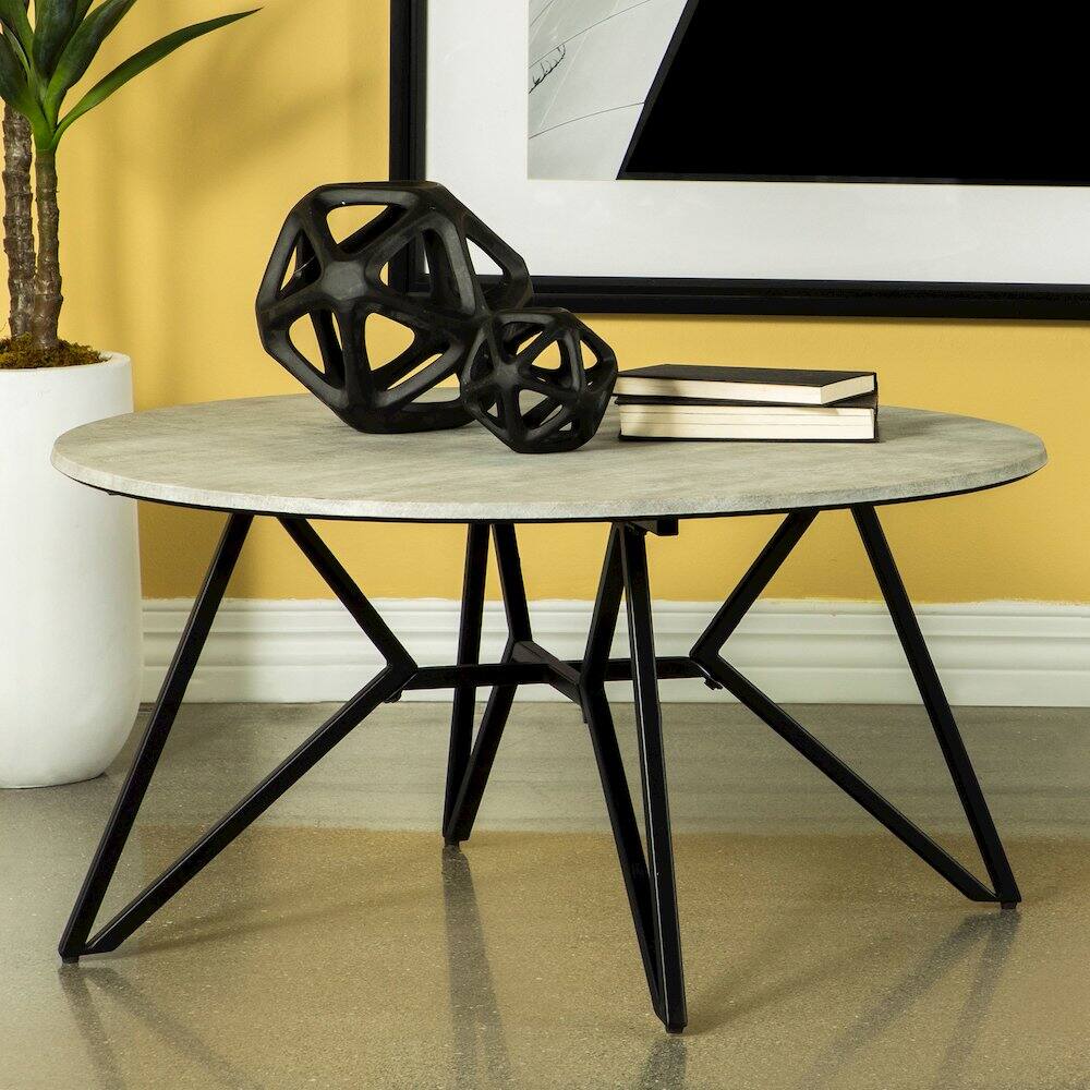 Alt View 4. Coaster Co. of America - Hadi Round SmartTop Coffee Table Cement and Gunmetal - Gray.