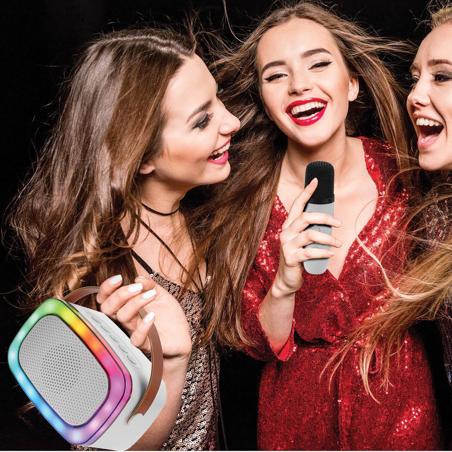 Left. iQ Sound - Iq Sound Mini Karaoke Portable Bluetooth Speaker With Wireless Microphone And Rgb Light Show - White.