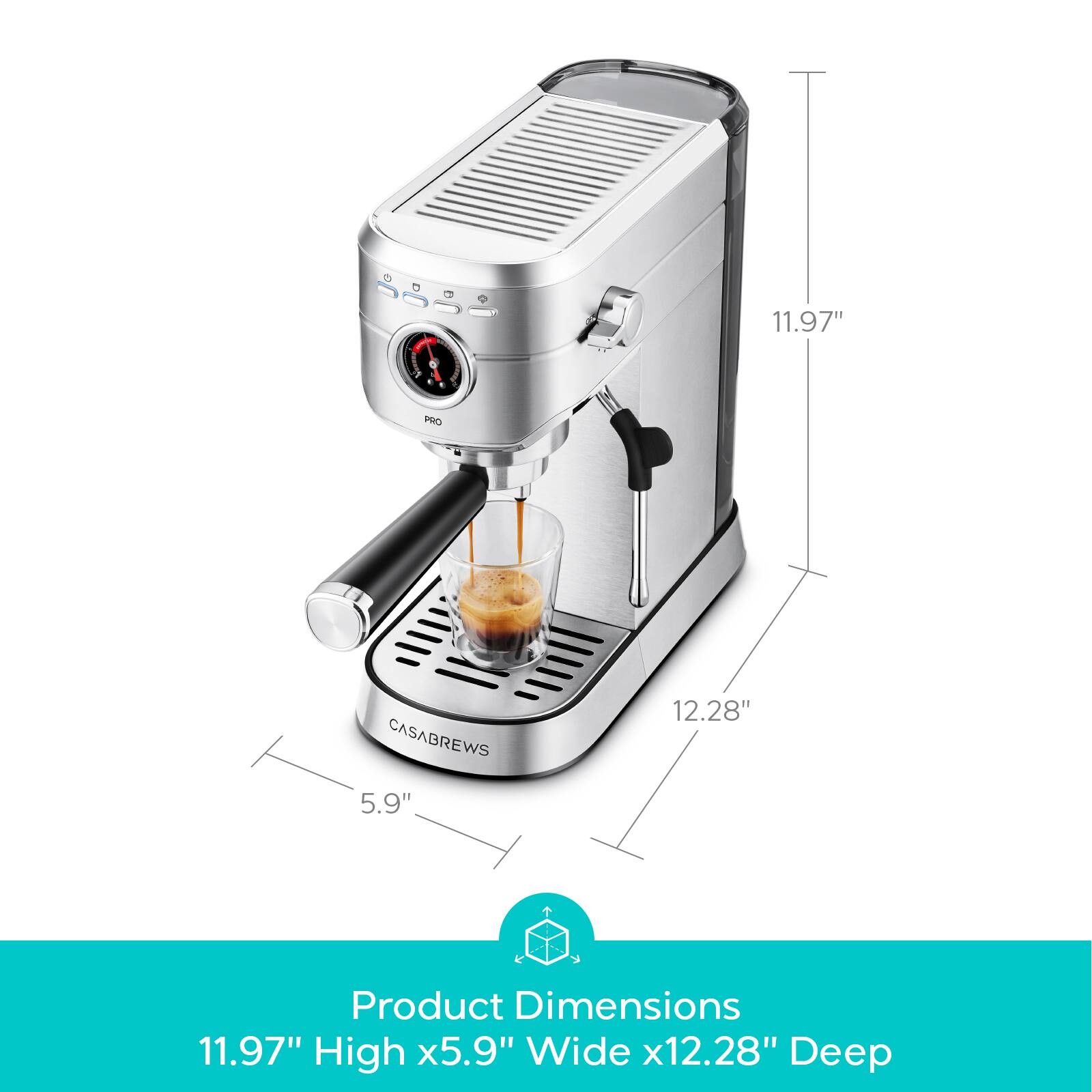 & a 11.97" PRO CASABREWS 5.9" 12.28" Product Dimensions 11.97" High x 5.9" Wide x 12.28" Deep