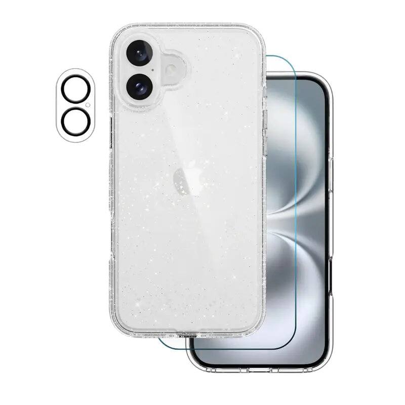 Front. Entronix - Entronix Bundle for iPhone 17 - [Hard Back] Glitter Clear Case, Screen Protector & Camera Lens Protector - Clear.