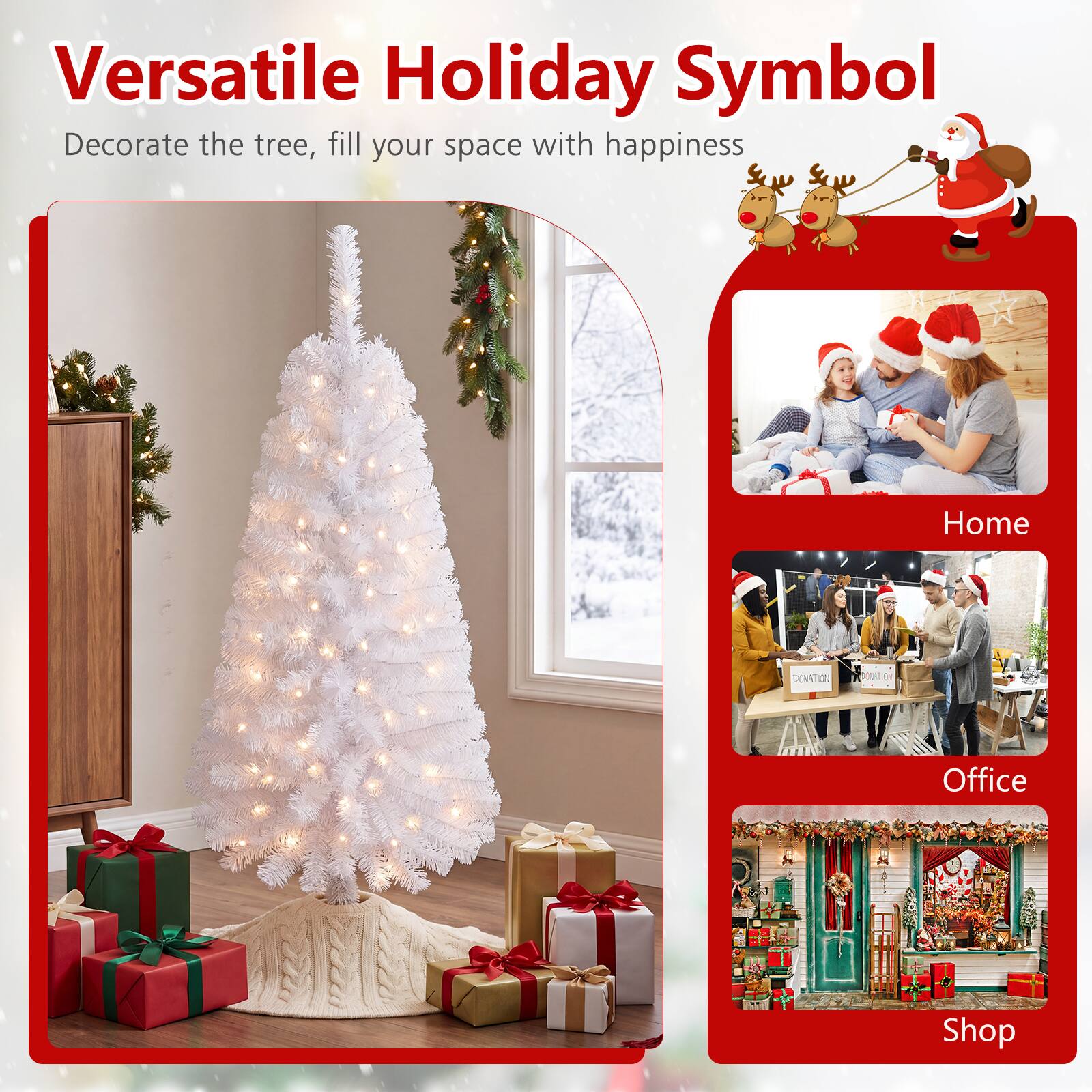 Versatile Holiday Symbol  
Decorate the tree, fill your space with happiness  

Home  
DONATION  
Office  
Shop