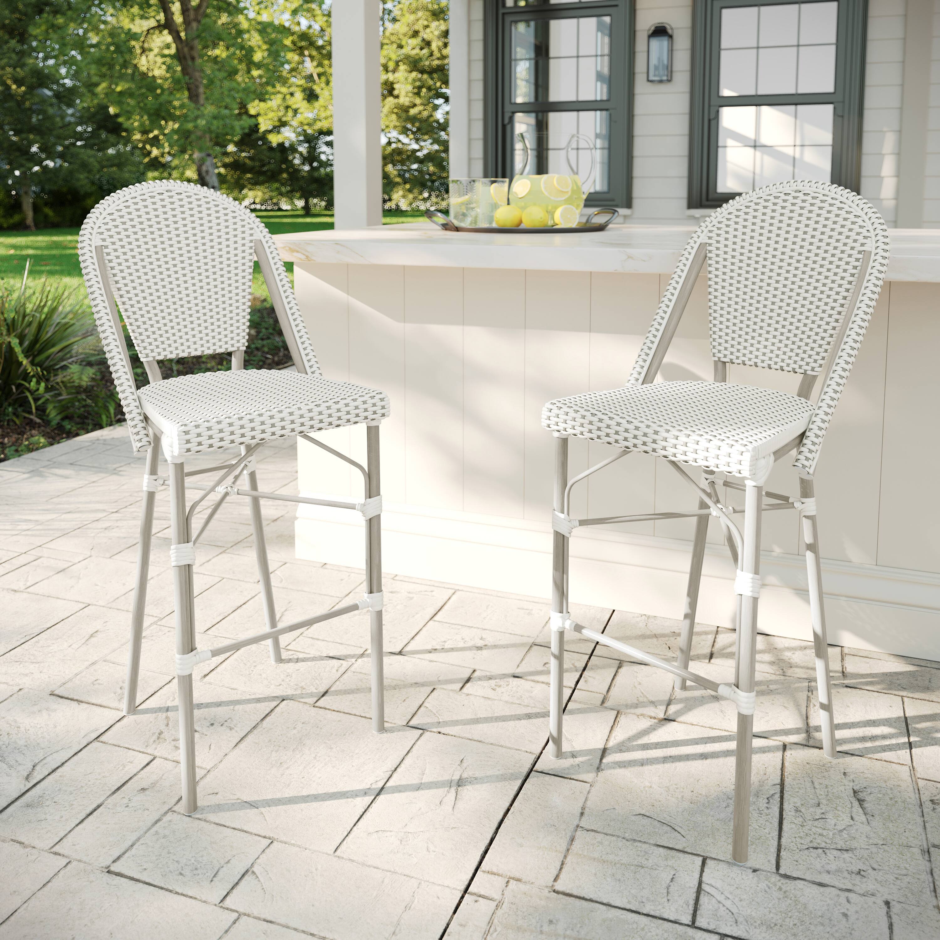 Alt View 1. Martha Stewart - Lily Pond 2PK All-Weather Stackable Patio Bistro Bar Stools - Gray & White/Gray Frame.