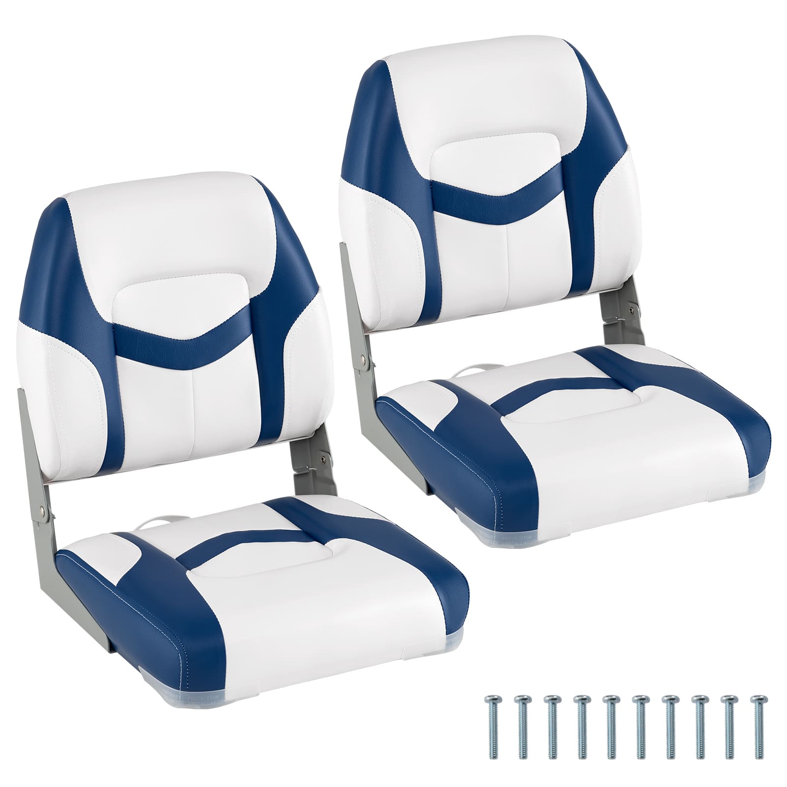 Gymax - 2-Pack Boat Seats Folding Low Back Boat Chairs w/ Sponge Padding Fixing Bolts White - Blue