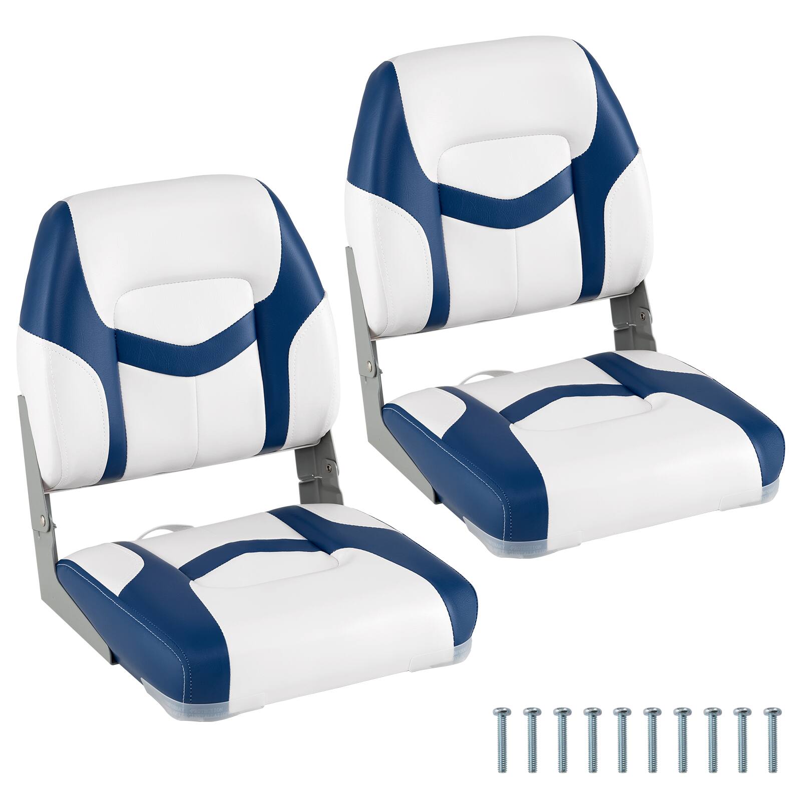 Front. Gymax - Gymax 2-Pack Boat Seats Folding Low Back Boat Chairs w/ Sponge Padding Fixing Bolts Blue & White - Blue.