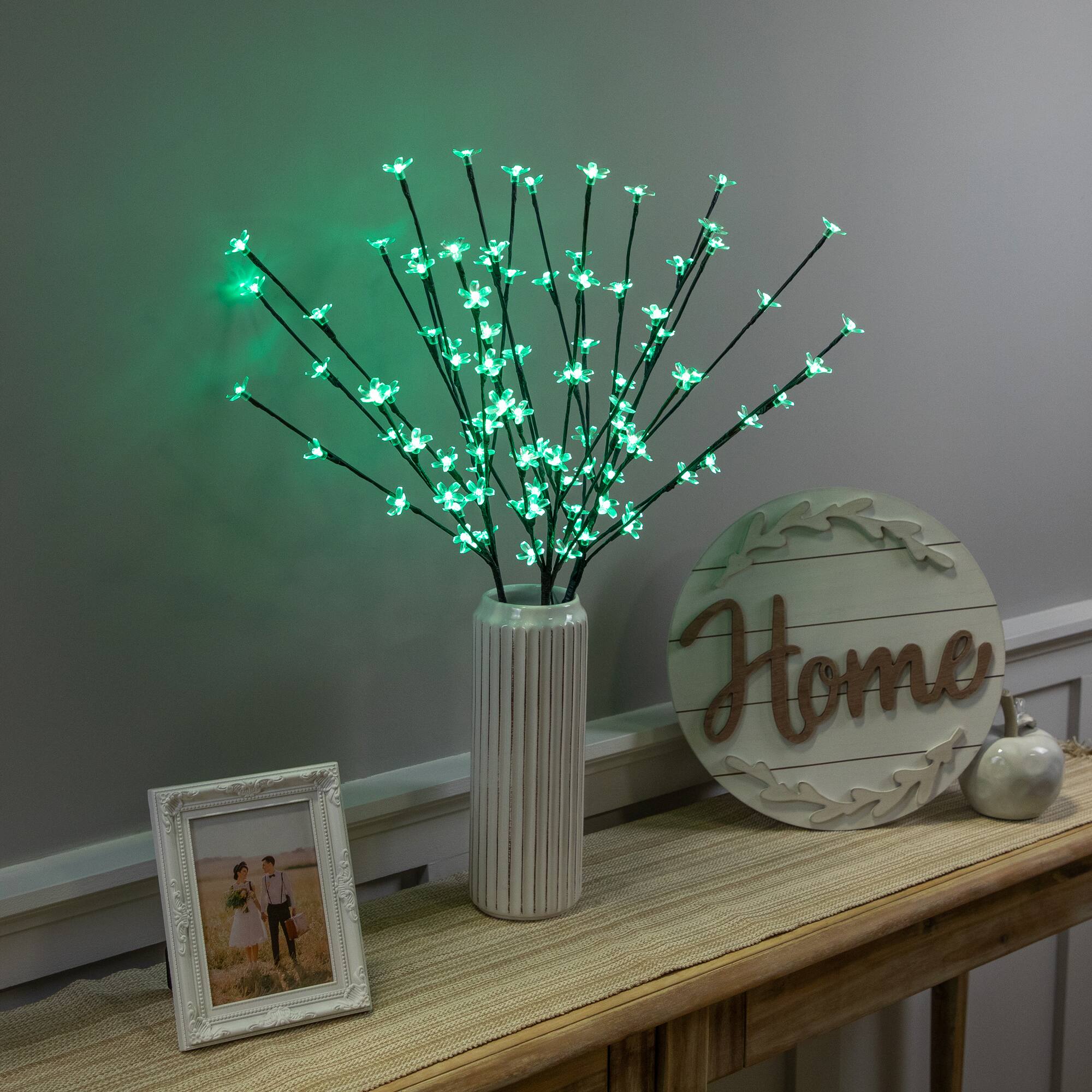 Front. Northlight - Pre-Lit Cherry Blossom Artificial Tree Branches - 2.5' - Green LED Lights - Set of 3 - Green.