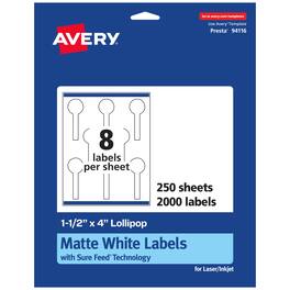 Avery - Lollipop Labels 1.5" x 4", 2,000 Count, Sure Feed Technology, Print-to-Edge, Permanent Adhesive, Laser/Inkjet Compatible - White