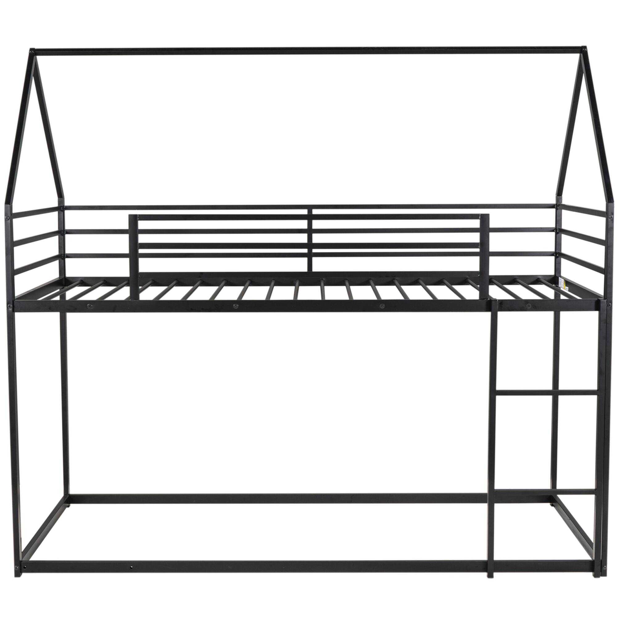 Alt View 6. GOODSILO - Space-Saving Twin Over Twin Metal Bunk Bed with Built-In Ladder and Playhouse Design - Black.