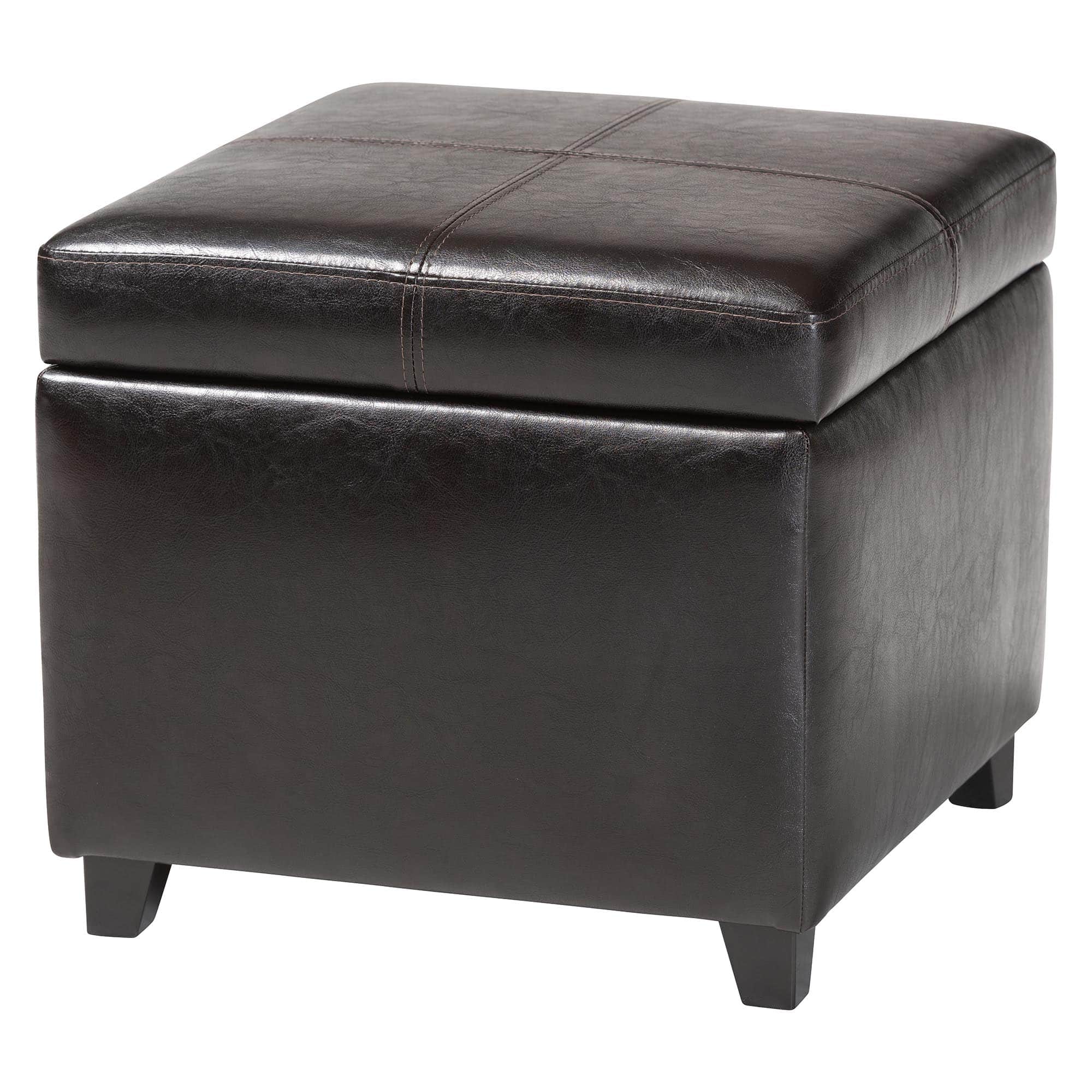 Baxton Studio - Full Leather Storage Cube Ottoman - Dark Brown