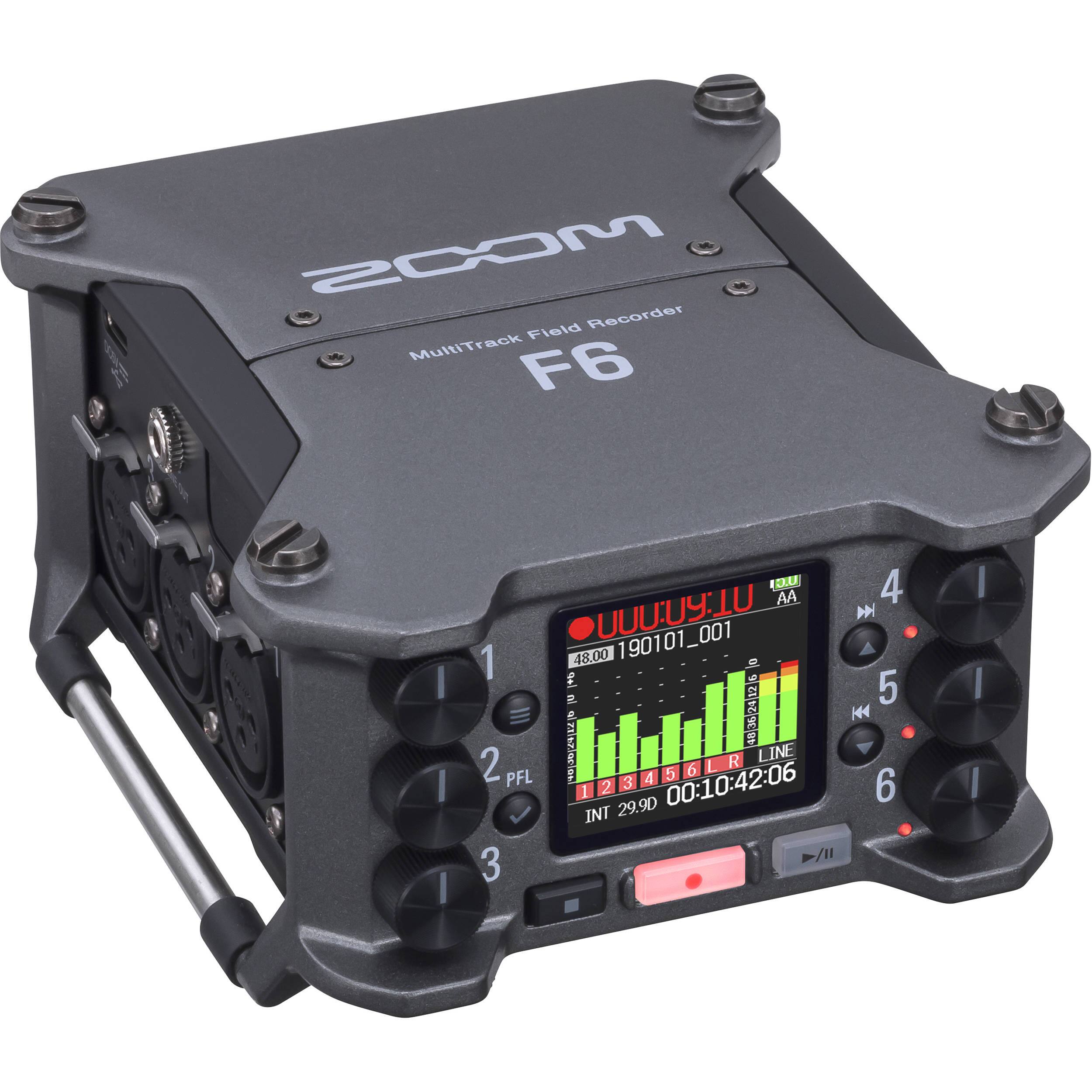 ZOOM MultiTrack Field Recorder F6

UUUY:1U H 48.00 190101_001

1 lep - - 2 5 III S K 2 PFL lzsiaziacio

3 4 00:10:42:06

5 56LR

6 L R LINE 1 2 6 INT 29.90