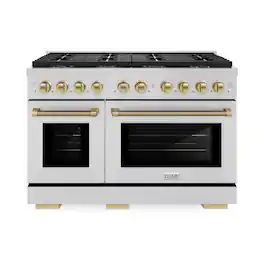 ZLINE - Autograph 48 in. 6.7 cu. ft. Freestanding Paramount DuoPro Dual Fuel Range in Stainless Steel with Bronze Helix Handles - Stainless Steel