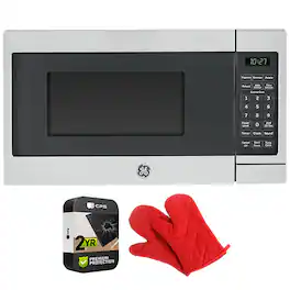 GE - Countertop Microwave Oven 700 W 0.7 Cu Ft Steel + 2 Year Warranty & Oven Mitt Bundle - Stainless Steel