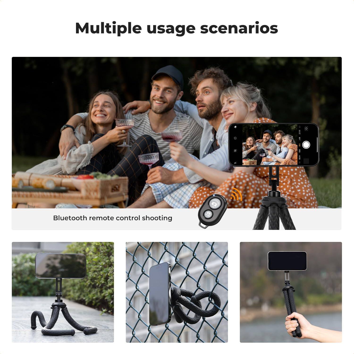 Multiple usage scenarios

Bluetooth remote control shooting