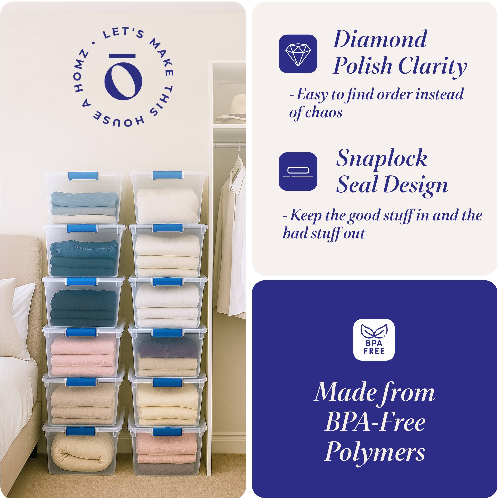 LET'S MAKE THIS HOUSE HOMZ

Diamond Polish Clarity
- Easy to find order instead of chaos

Snaplock Seal Design
- Keep the good stuff in and the bad stuff out

Made from BPA-Free Polymers