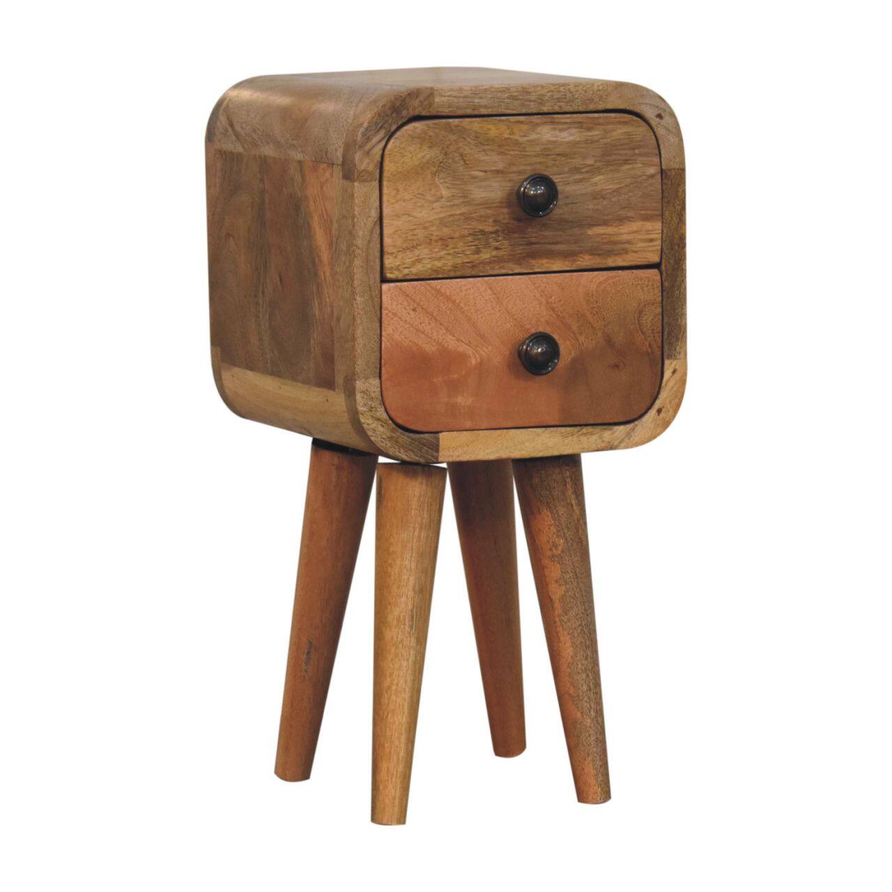Back. Artisan Furniture - Artisan Furniture Solid Wood Extra Mini Curved Oak-ish Bedside, 2 Drawers, Nordic Legs, Light Brown - Oak.