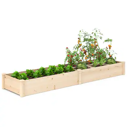 Front. Gymax - Gymax Wooden Raised Garden Bed w/ 2 Planter Boxes Divider Open-Ended Base for Flower - Natural.
