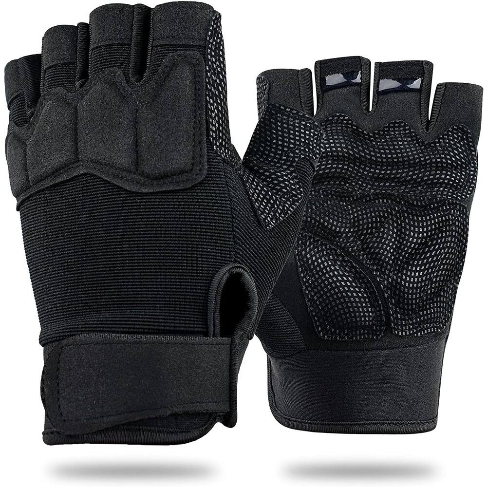 Front. THIRSTY TURTLE - Fingerless Gloves for Airsoft, Shooting, Hunting, Hiking, Cycling, Driving, Climbing, Motorcycle, Work - Black.