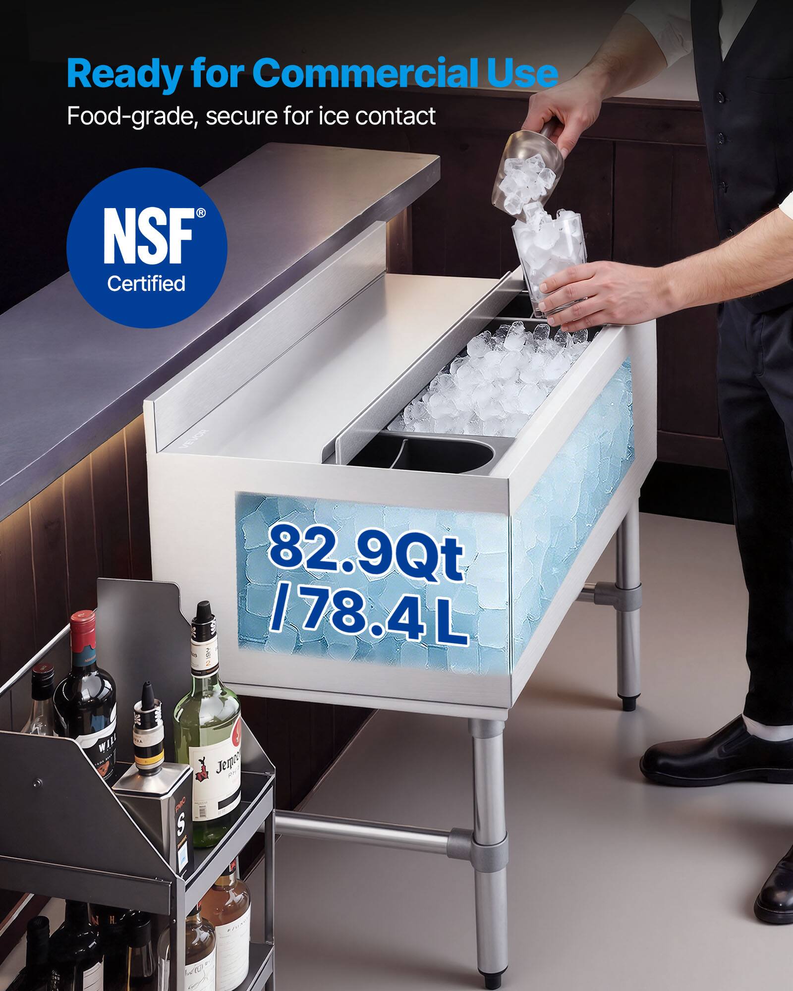 Ready for Commercial Use  
Food-grade, secure for ice contact  
NSF Certified  
82.9Qt / 78.4L