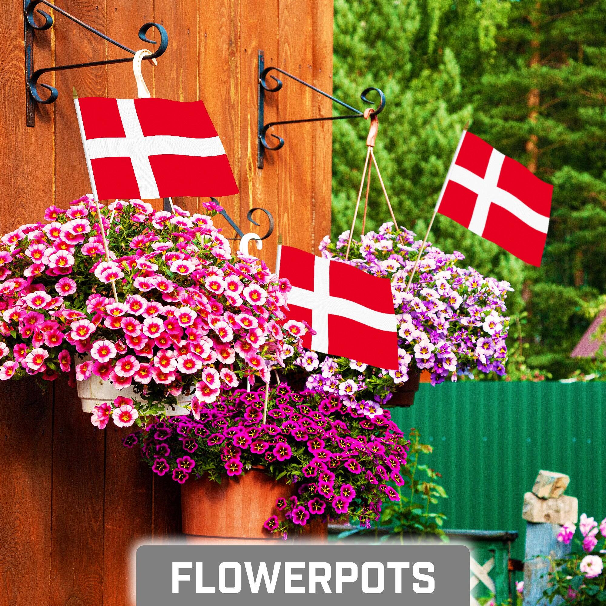Angle. G128 - 10-Pack 8 x 12 in Denmark Handheld Stick Flags - Red.