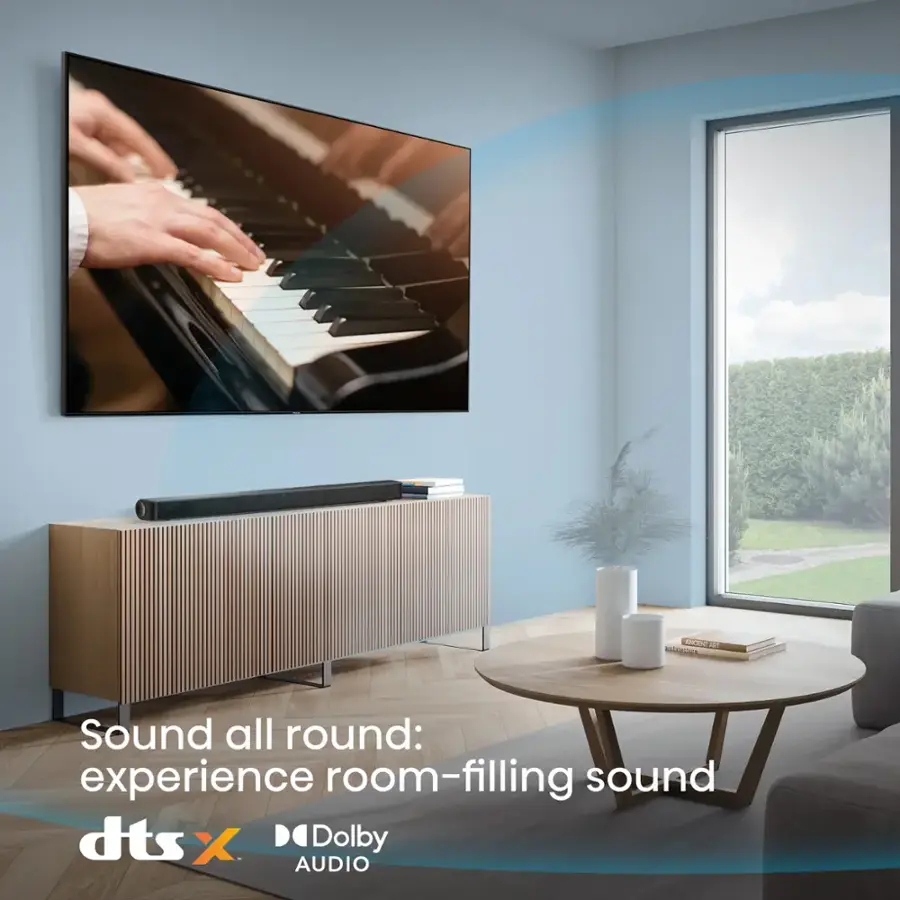 "Sound all round: experience room-filling sound with dtsx X and Dolby AUDIO."