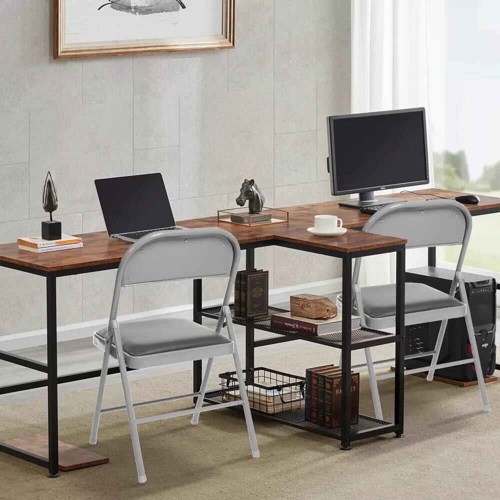 Alt View 7. Essen Blissed - 2 Pack Folding Chairs with Padded Seats for Events Home Office, Pu Leather Folding Chair Grey - Grey.