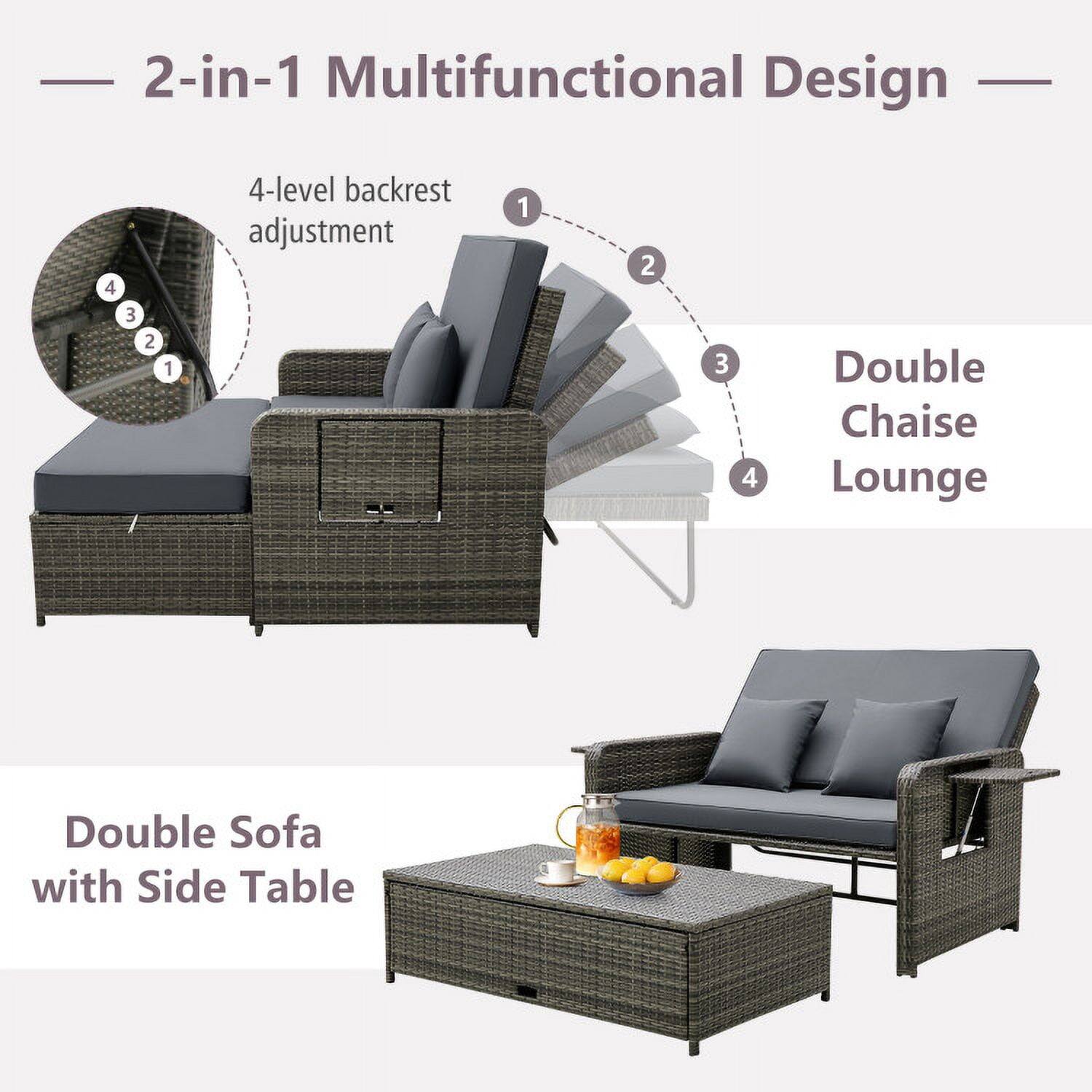 2-in-1 Multifunctional Design

4-level backrest adjustment

Double Chaise Lounge

Double Sofa with Side Table