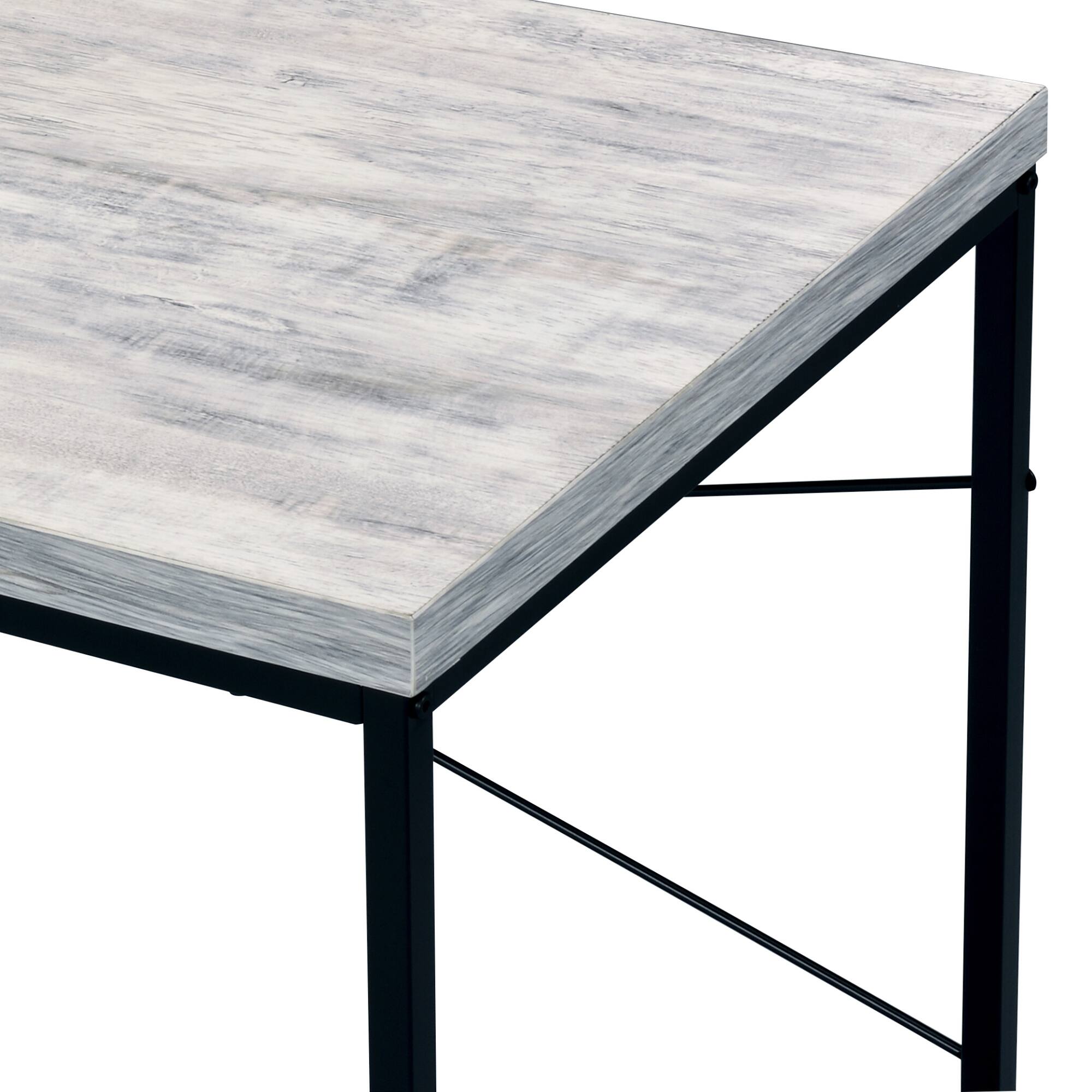 Back. GOODSILO - Industrial Writing Desk with Faux Concrete Top and Metal Sled Base for Modern Home Office Workspace - Antique White+Black.