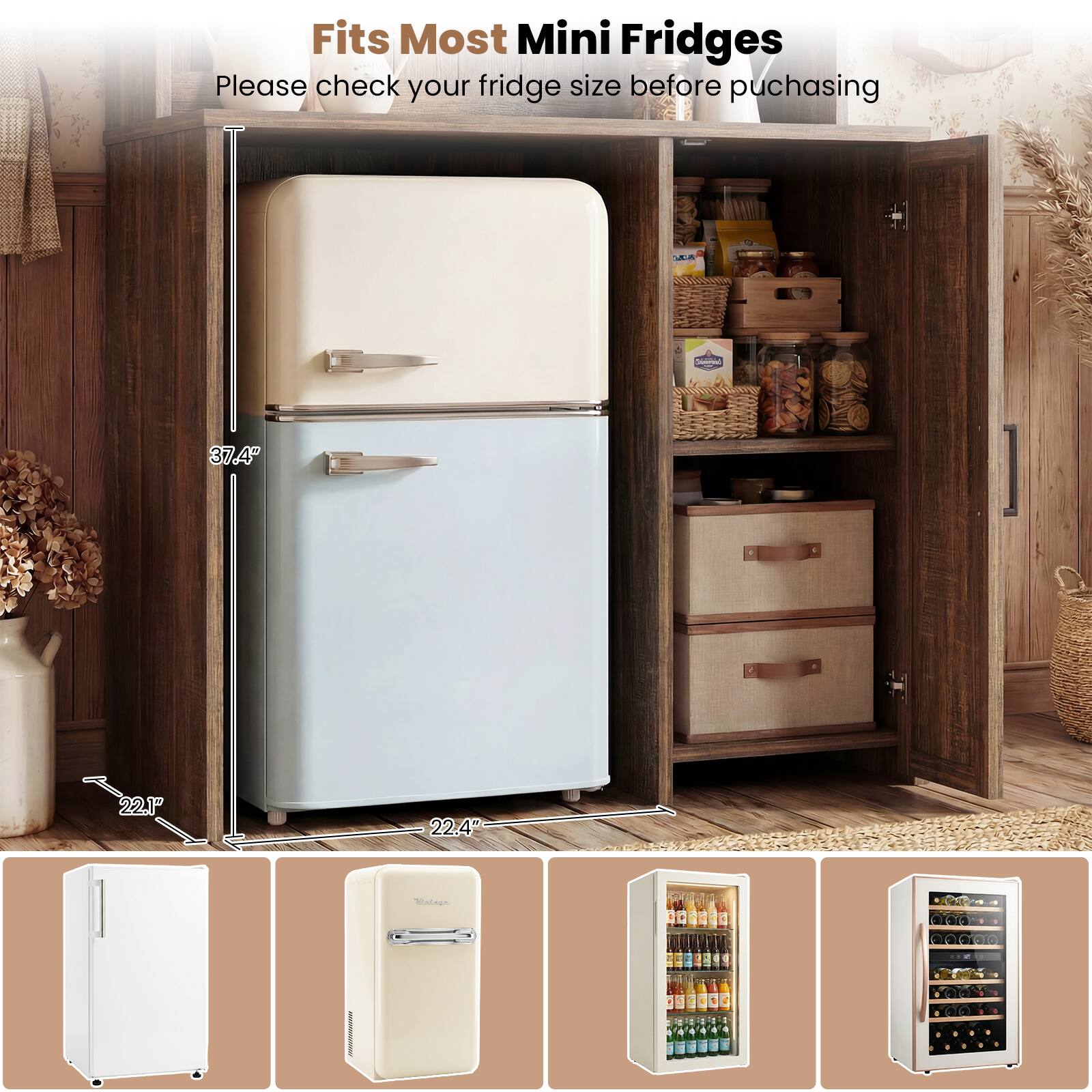 Fits Most Mini Fridges  
Please check your fridge size before purchasing  

37.4"  
22.1"  
22.4"
