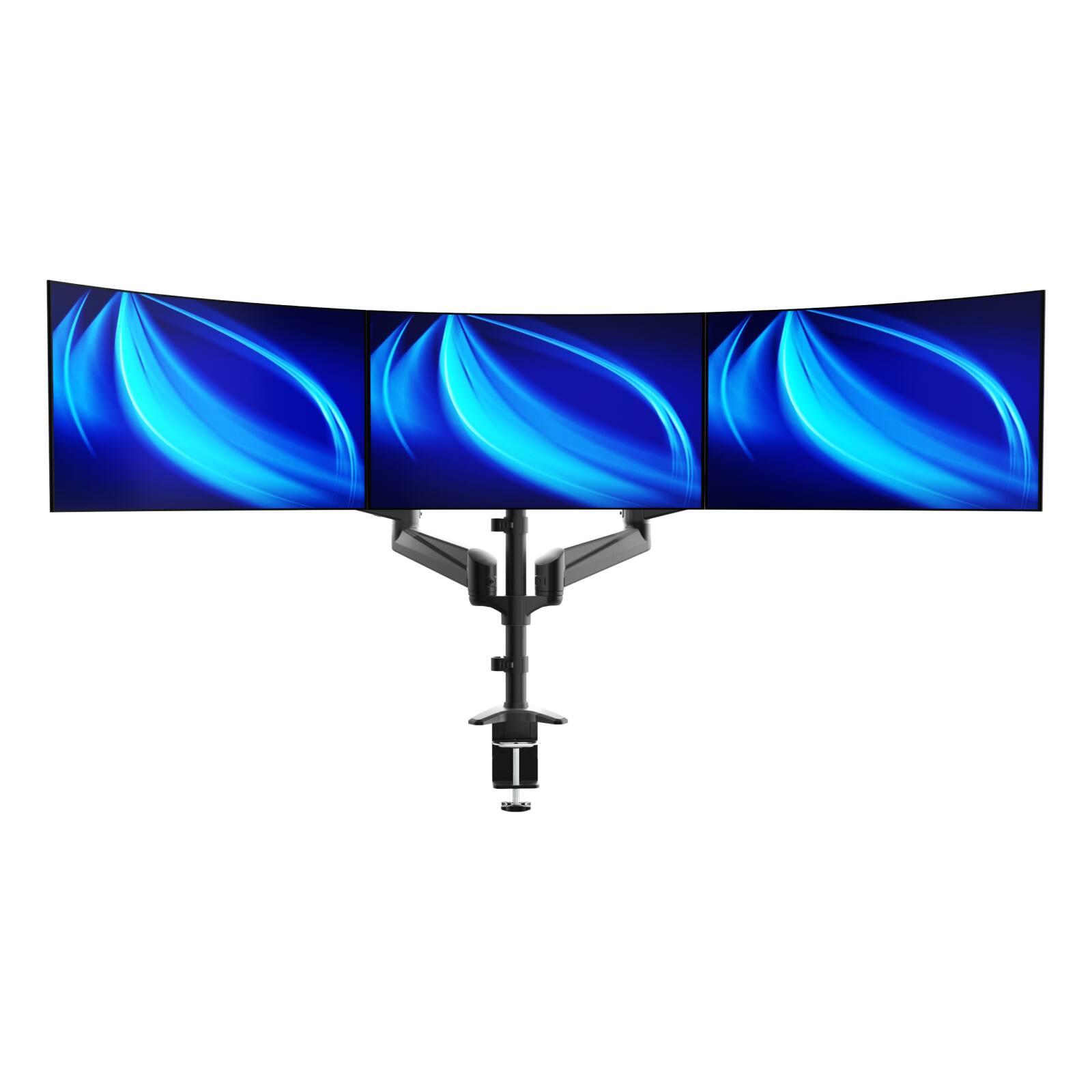 Alt View 5. HUANUO - Triple Monitor Mount for 17"–32" Screens – Adjustable Stand with Swivel, Tilt & Rotation, Clamp & Grommet Mounting - black.