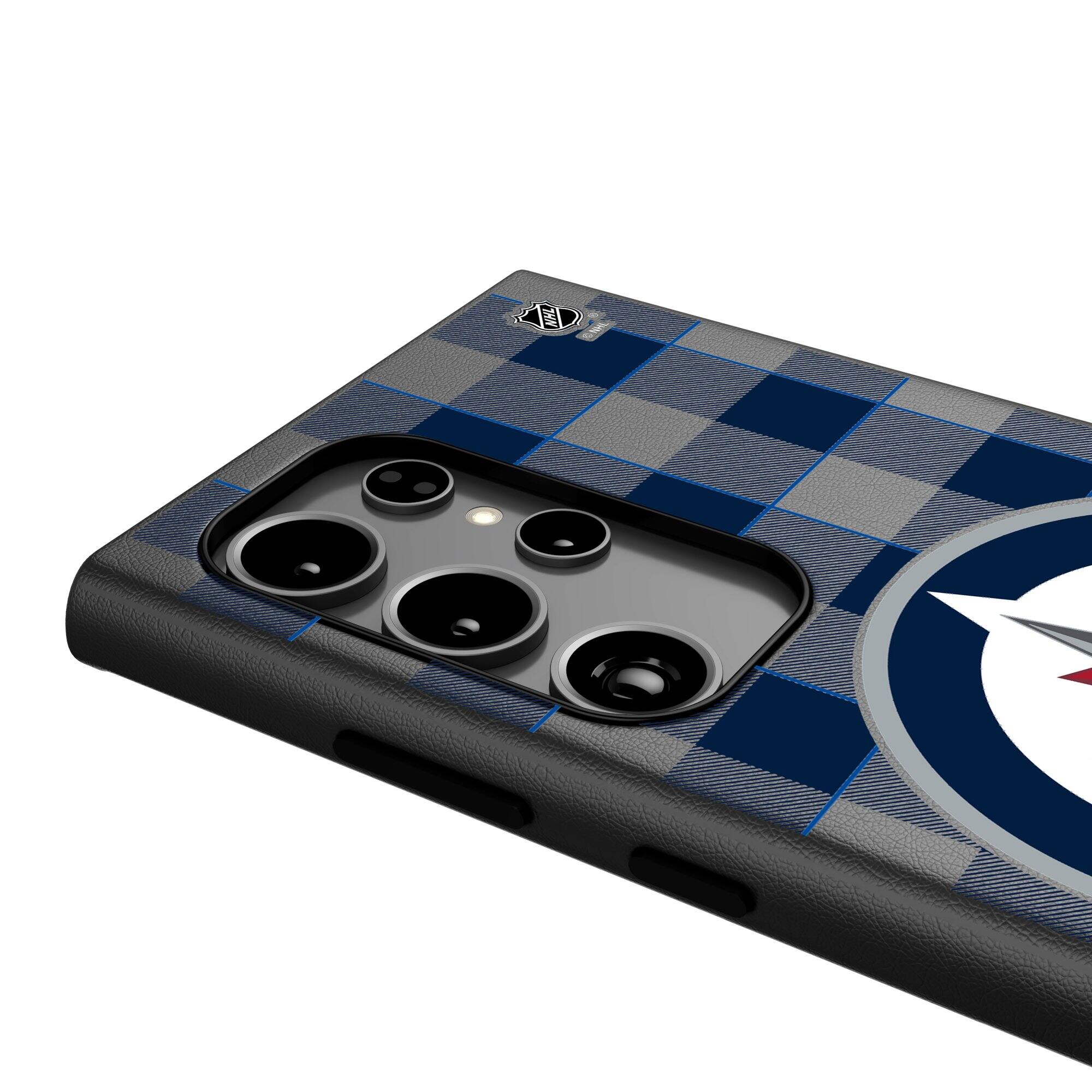 Alt View 3. Keyscaper - Winnipeg Jets Plaid Galaxy Magnetic Bump Case - S24 - Black.