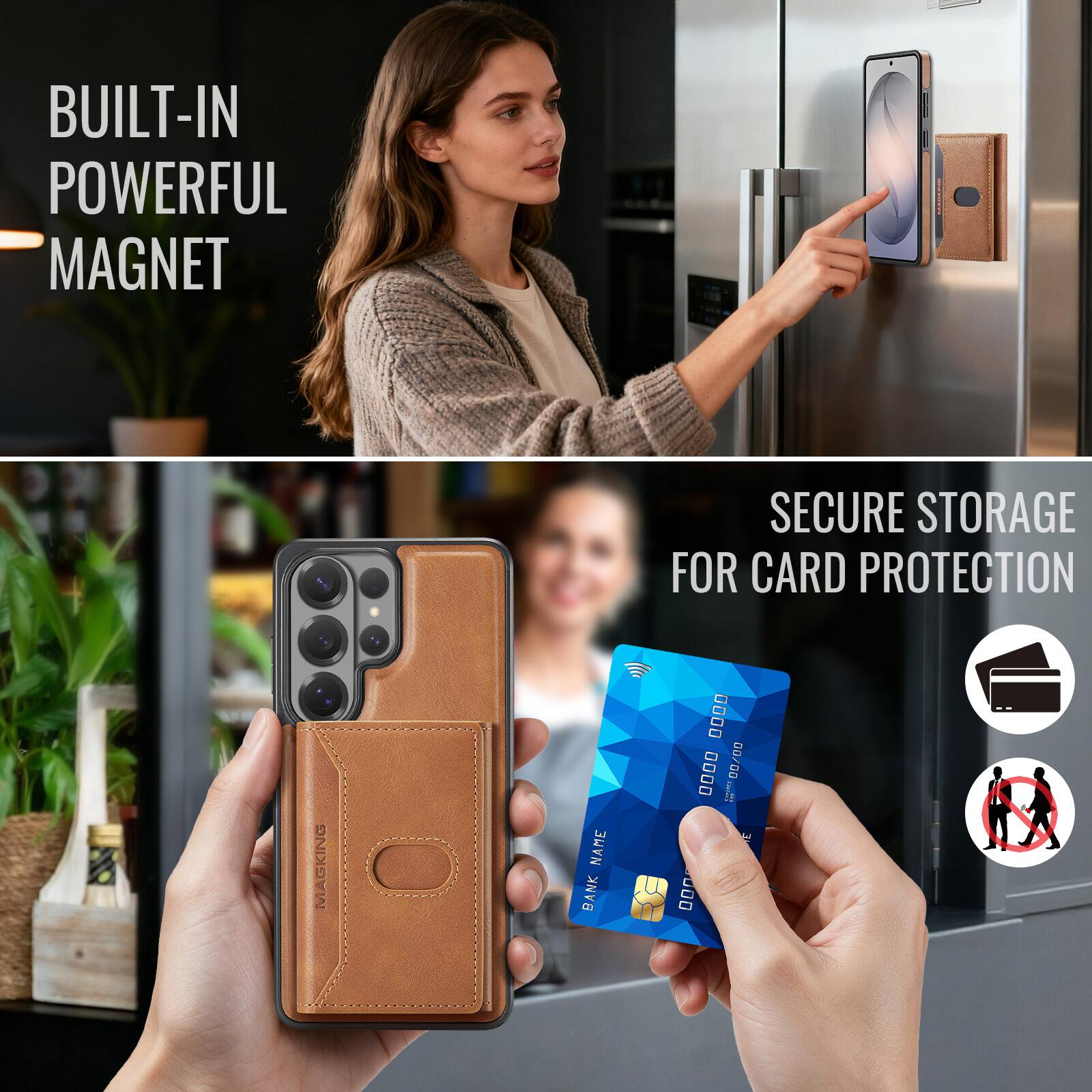 BUILT-IN POWERFUL MAGNET  
SECURE STORAGE FOR CARD PROTECTION  
MAGKING  
NAME BANK  
.... .... MONARES 00/00 3 000