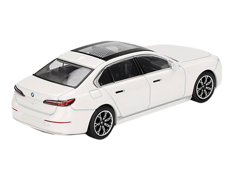 Left. Mini GT - BMW i7 xDrive60 Mineral White Metallic Limited Edition 1/64 Diecast Model Car by Mini GT - White Metallic.