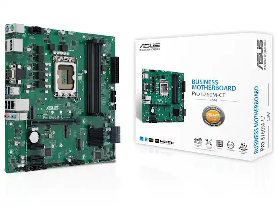 Sure, here is the corrected and grouped text:
---
**ASUS**
IN SEARCH OF INCREDIBLE
**BUSINESS MOTHERBOARD**
Pro B760M-CT
CSM
**1-Year Stable Support**
ASUS CORPORATE STABLE
Advanced Swap Program
**Features:**
- Self-healing
- 24/7 Stability
- Anti-Static Protection
**Specifications:**
- DDR4
- HDMI
- USB 3.2 Gen 1
- SATA III
- PCIe 4.0 x16
- PCIe 4.0 x1
- M.2
- LAN
- Audio
- USB 2.0
- USB 3.2 Gen 1
- USB 3.2 Gen 2
- USB 3.2 Gen 2 Type-C
- USB 3.2 Gen 2 Type-A
- USB 3.2 Gen 2 Type-C
- USB 3.2 Gen 2 Type-A
- USB 3.2 Gen 2 Type-C
- USB 3.2 Gen 2 Type-A
- USB 3.2 Gen 2 Type-C
- USB 3.2