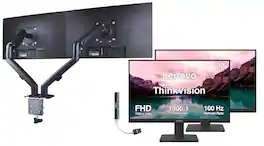 Lenovo - ThinkVision 22" FHD IPS Monitor, 4ms Response Time, Anti-Glare, Flicker-Free, HDMI 2-Pack w/DKZ Hub & Dual Arms - Black