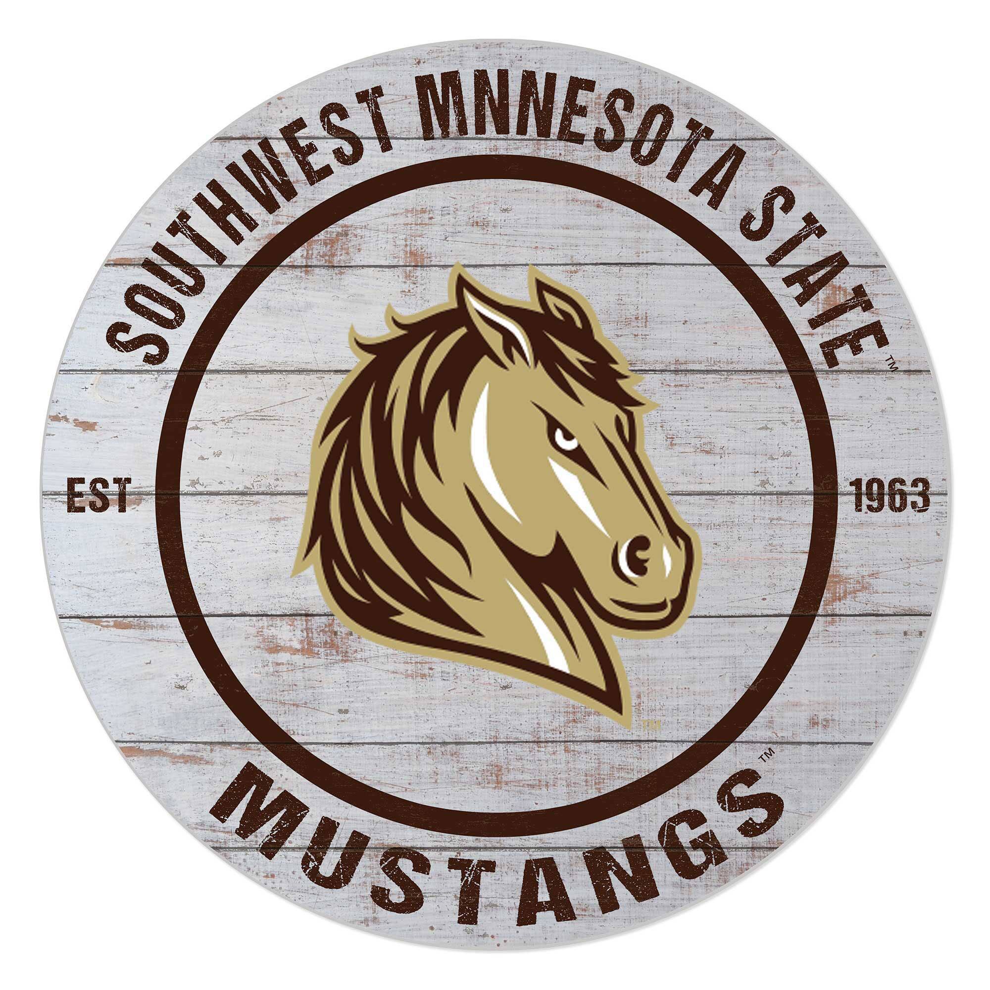 Southwest Minnesota State Mustangs 20" x 20" Indoor/Outdoor Weathered Circle Sign