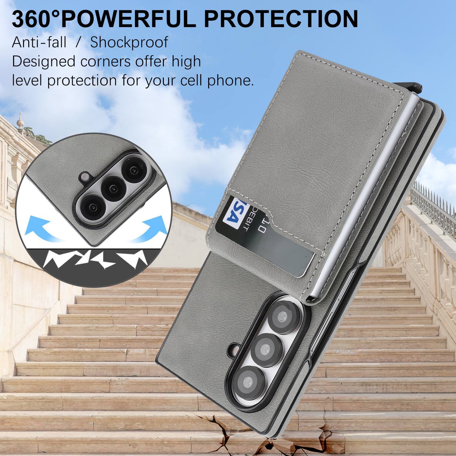 360° POWERFUL PROTECTION  
Anti-fall / Shockproof  
Designed corners offer high level protection for your cell phone.