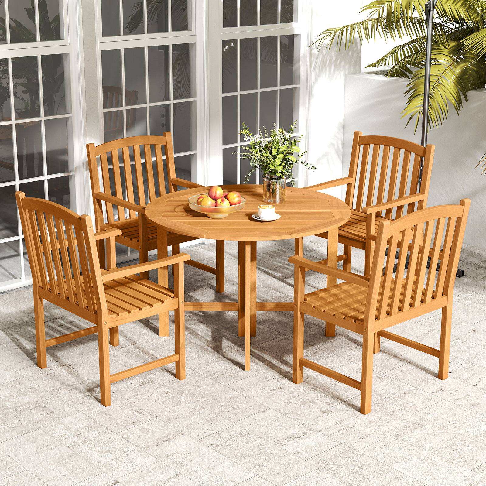 Alt View 3. Gymax - Gymax 4PCS Outdoor Dining Chairs Acacia Wood Slatted Patio Chairs w/ Inclined Backrest - Yellow.