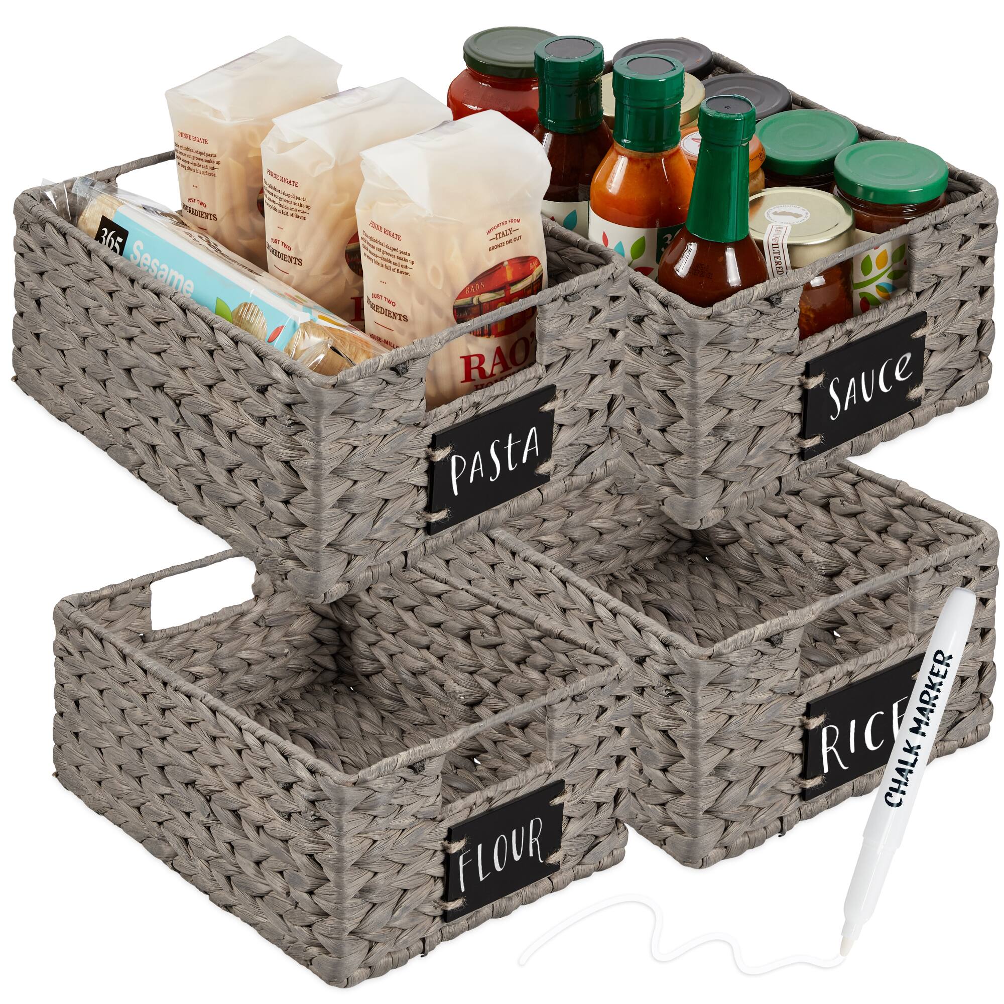 Best Choice Products - Set of 4 12in Woven Water Hyacinth Pantry Baskets w/ Chalkboard Label, Chalk Marker - Gray price history on PriceWatchPro