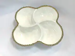Jiallo - 8.75" Contemporary Gold Bead 4‑Section Bowl – Modern Divided Serving Bowl with Beaded Rim - White
