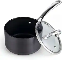 Cooks Standard - 3qt Heavy duty Aluminum Hard Anodized Nonstick Saucepan with Glass Lid ,Stay Cool Handle, Not Induction - Black