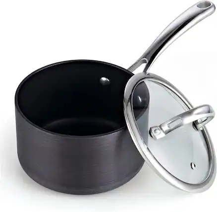 Front. Cooks Standard - 2qt Hard Anodized Nonstick Saucepan w Glass Lid Heavy duty Aluminum Small Soup Pot - black.