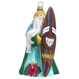 Joy to the World Collectibles - Joy to the World Glitterazzi Hawaii Santa with Tiki Surfboard Polish Glass Christmas Ornament - Multicolor