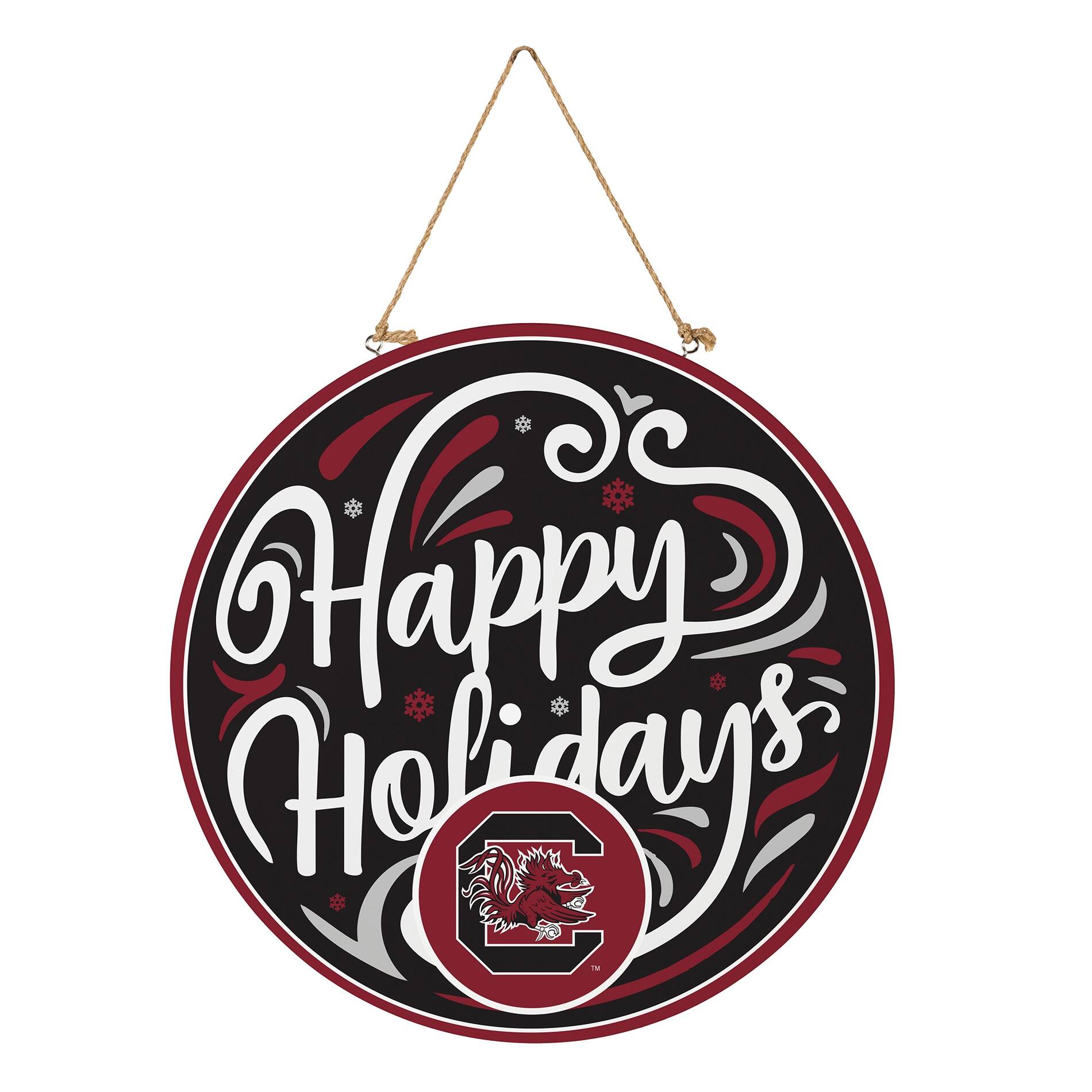 Alt View 2. Evergreen Enterprises - South Carolina Gamecocks 18" Happy Holidays Wooden Round Door Sign - Multicolor.