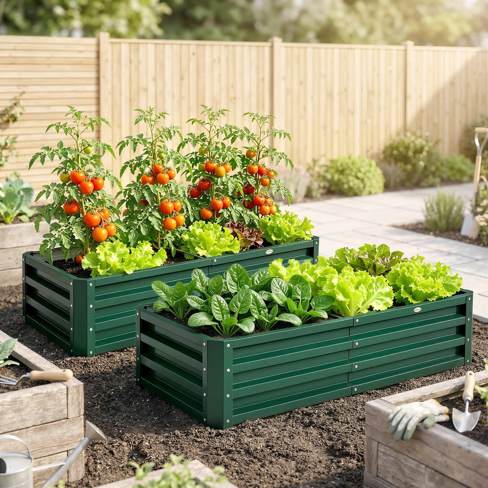 Alt View 1. Outsunny - Raised Garden Bed, 4' x 2' x 1' Metal Planter Box, for Growing Vegetables, Flowers, Herbs - Green.