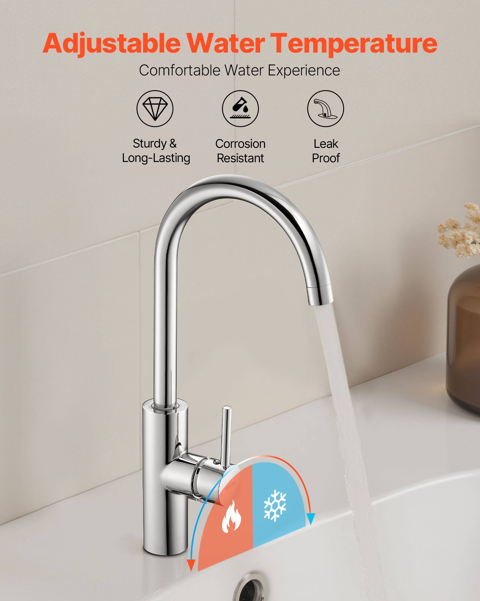 Adjustable Water Temperature  
Comfortable Water Experience  
Sturdy & Long-Lasting  
Corrosion Resistant  
Leak Proof